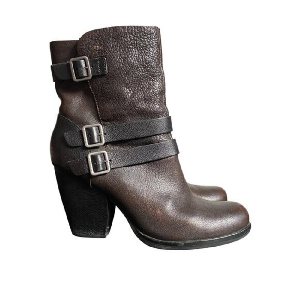 Kork-Ease Anki Mid Boot Heel Buckles in Brown/Black - Size 9